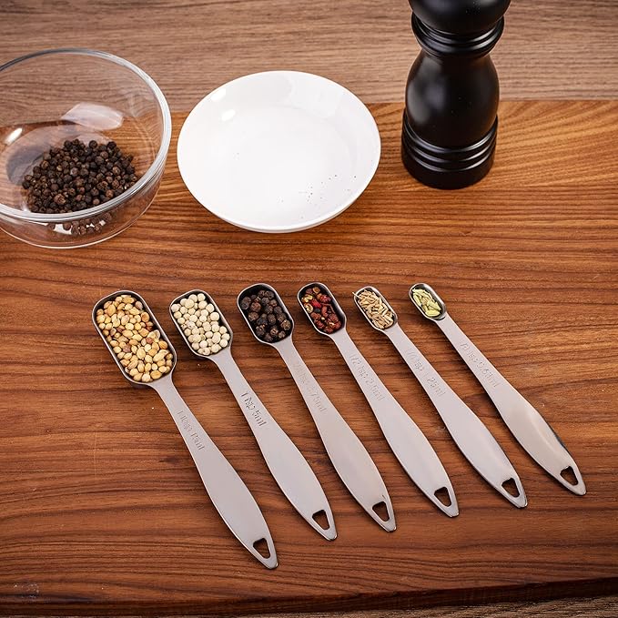 Accurate 18/8 Stainless Steel Measuring Spoons, Heavy Duty Good Handle Set of 6 - Image 6