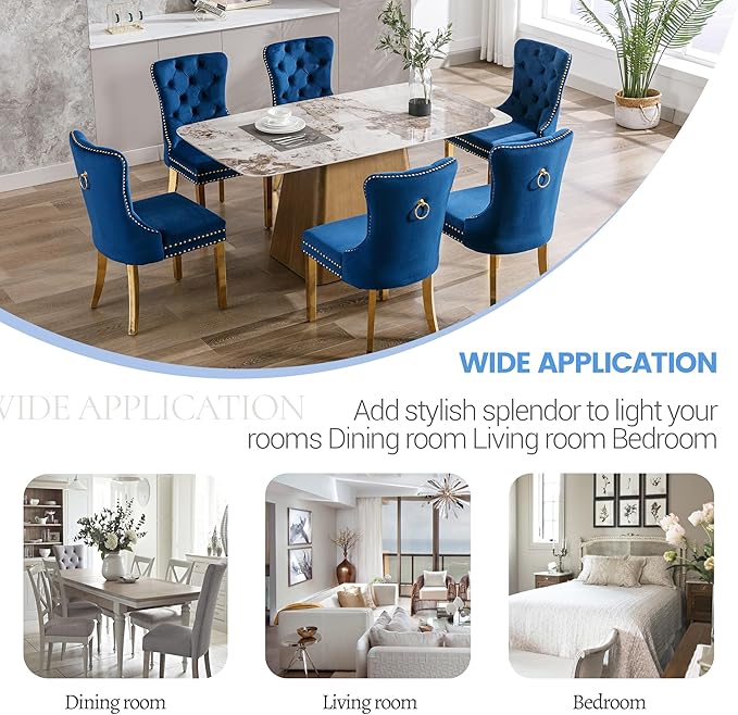 KCC Velvet Dining Chairs Set of 4, Upholstered High-end Tufted Dining Chair w...
