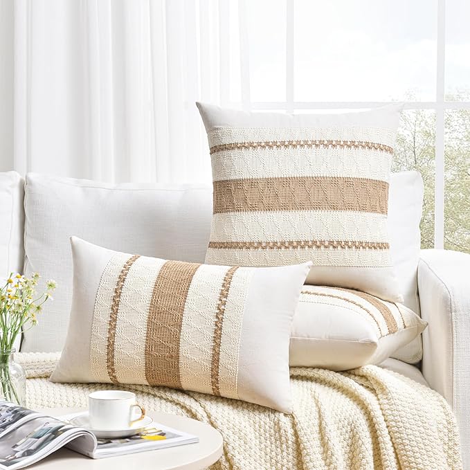 Fancy Homi Set of 1 Boho Neutral Lumbar Decorative Throw Pillow Cover 12x20 Inch - Image 6