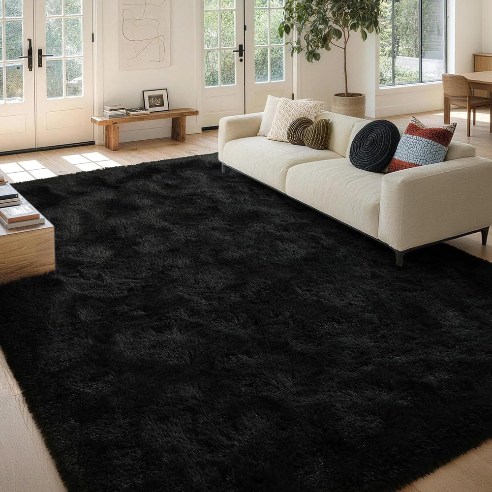 FinRèc Home 8x10 Non-Slip Fluffy Area Rugs for Living Room (Black)