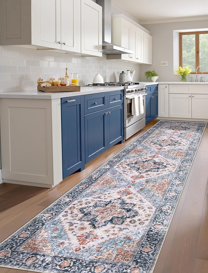 SERISSA Runner Rug for Hallways, Extra Long Boho Rug Ultra Soft Vintage Blue - Image 2
