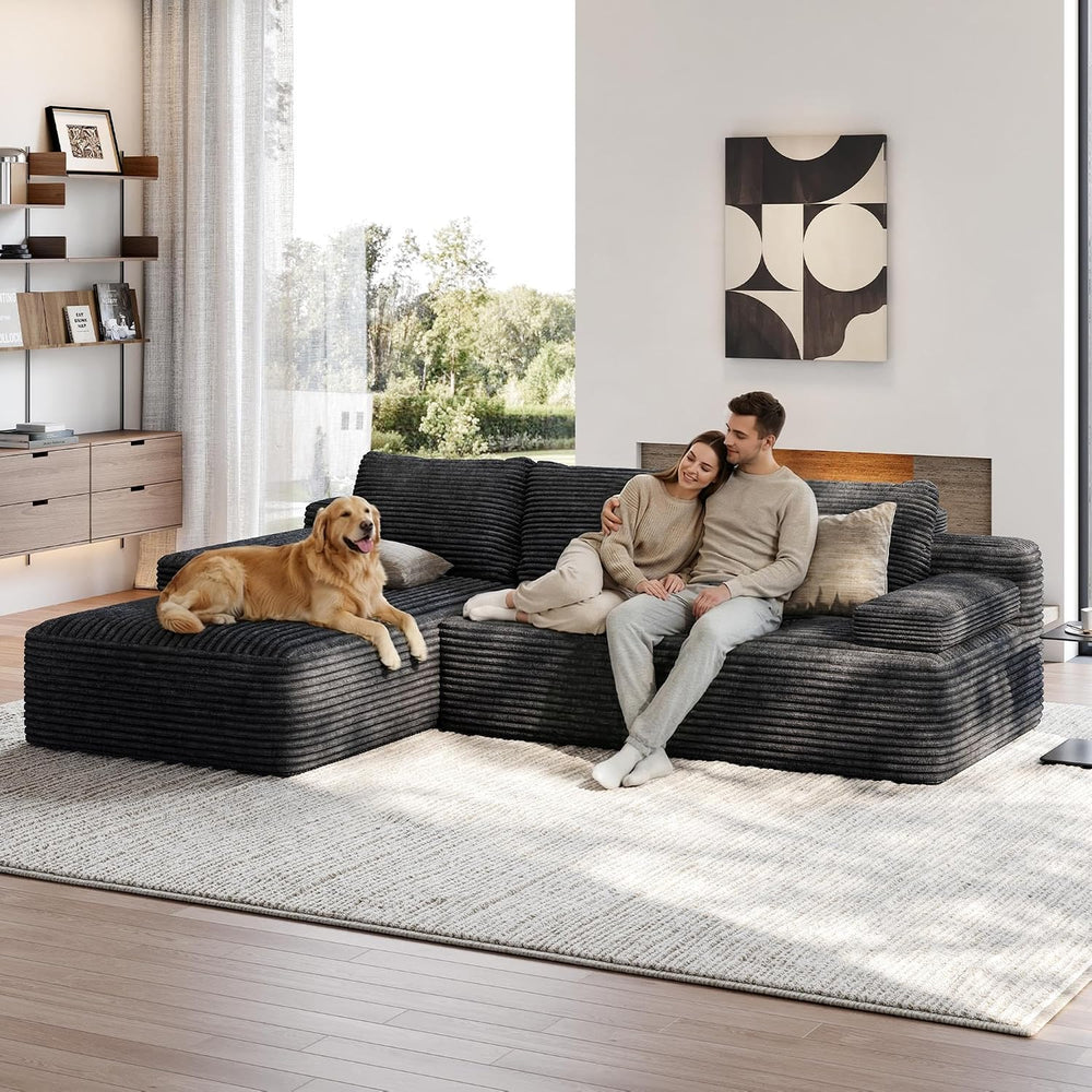 Yaheetech 110" Sectional Sofa Boneless Couch with Chaise, Dark Gray