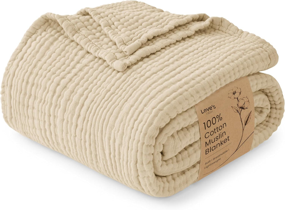 Love's cabin 100% Cotton Muslin Blanket, 6 Layer Lightweight Breathable G...