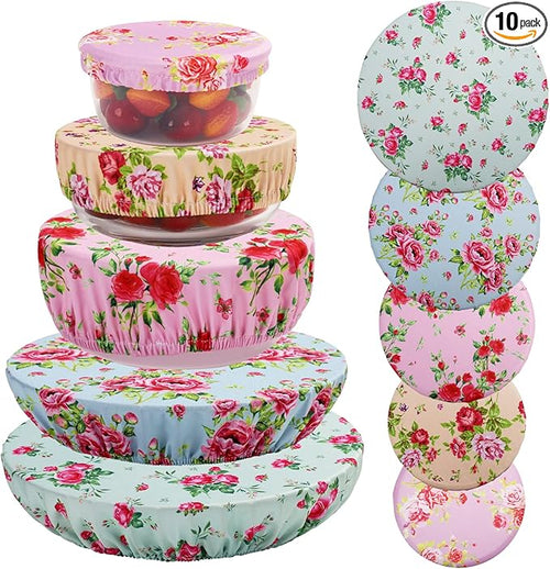 10Pcs Reusable Bowl Covers In 5 Size, Stretch Cloth Fabric Dish Cover Kitchen by CGFOXUO