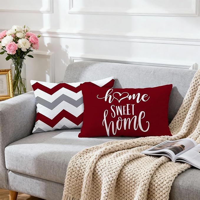 Hexagram Geometric Burgundy Pillow Covers 12x20 Set of 4, Decorative Outdoor - Image 6