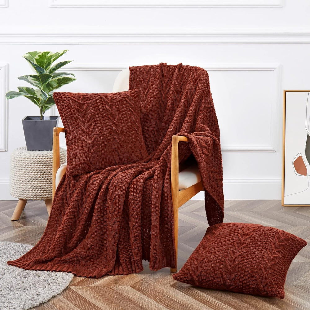 Aormenzy Knitted Throw Blanket (50" x 60") and 2 Pillow Covers (18&...
