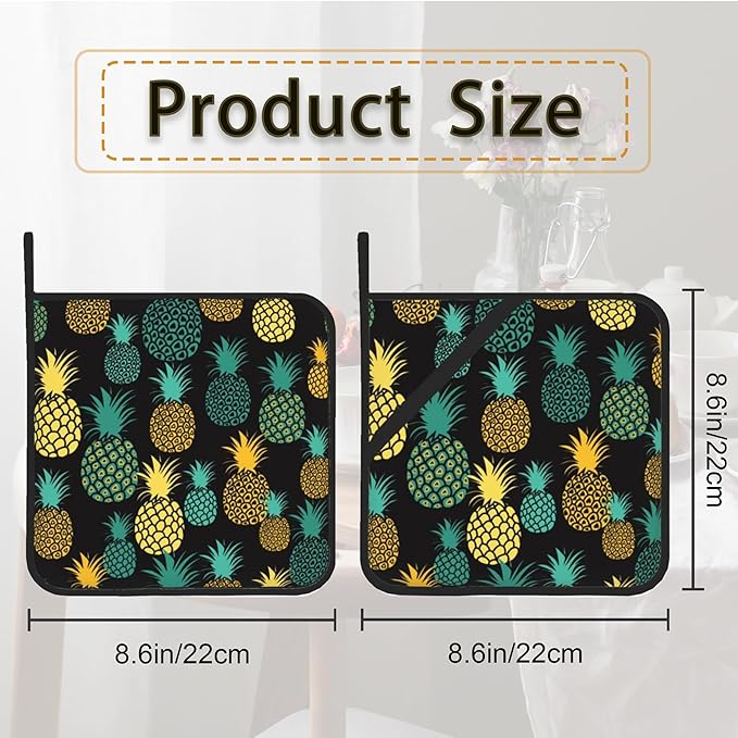 Tropical Pineapples Pot Holder Set of 2, Heat Resistant Potholders Oven Hot Pads - Image 2