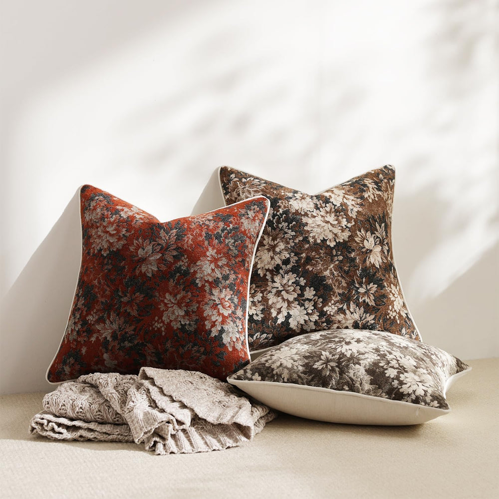 Pack of 2 Vintage Floral Euro Sham Covers 24x24 Boho Farmhouse Accents Chenil...