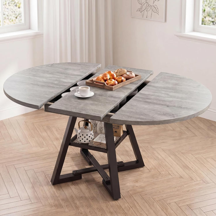 Jocoevol Extendable Round Dining Table for 4-8, Round to Oval Dining Table with Open Storage Shelf, Space Saving Expandable Kitchen Table, Modern Design for Apartments & Dining Rooms,Grey