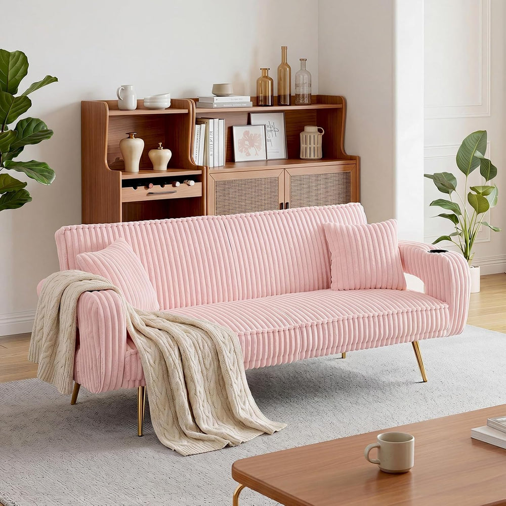 74" Modern Corduroy Sofa Bed Futon,Convertible Sleeper Bed Couch with Du...