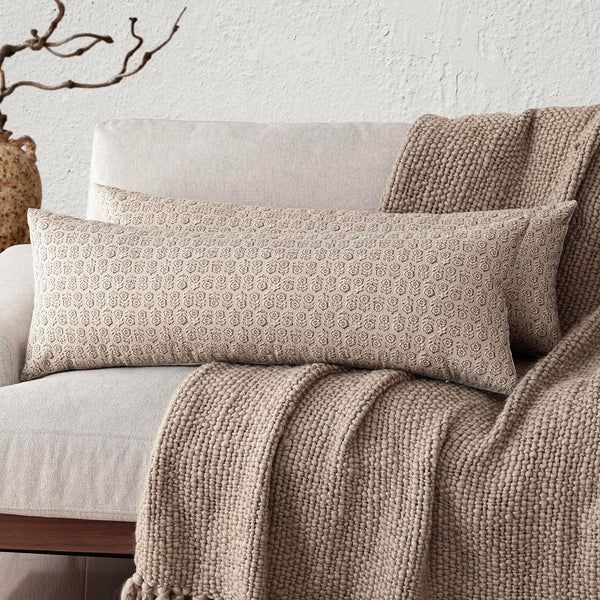 Foindtower Long Floral Print Lumbar Throw Pillow Covers 14×36 Ivory Beige