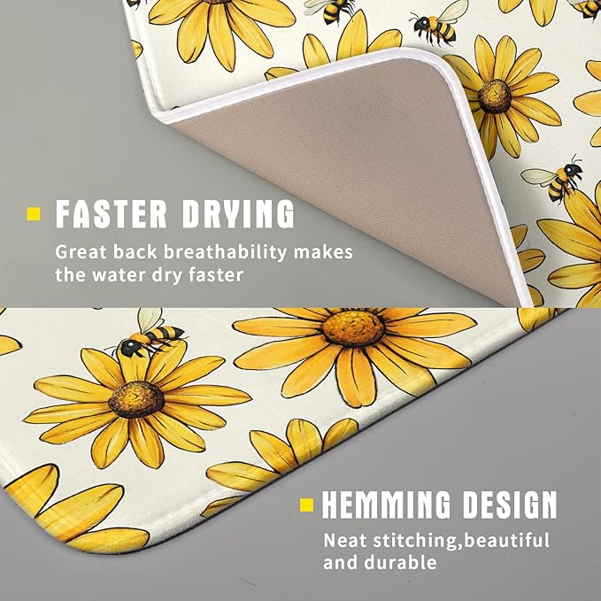 Spring Summer Sunflower Bee Dish Drying Mat of Kitchen Counter 16×18 Inch - Image 3