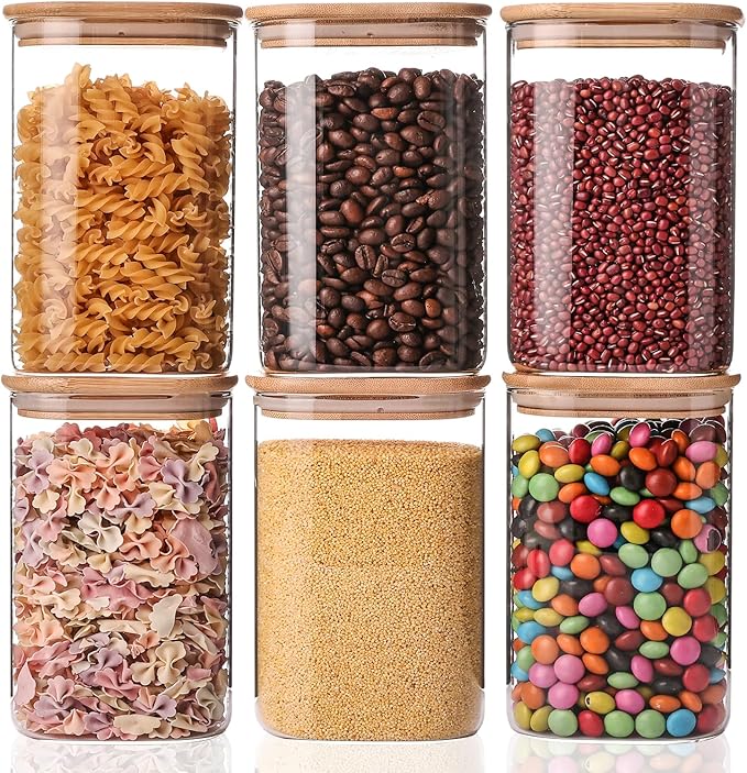 YUNCANG Glass Storage Jars 6 Pack 37oz Clear Glass Food Storage Containers by YUNCANG