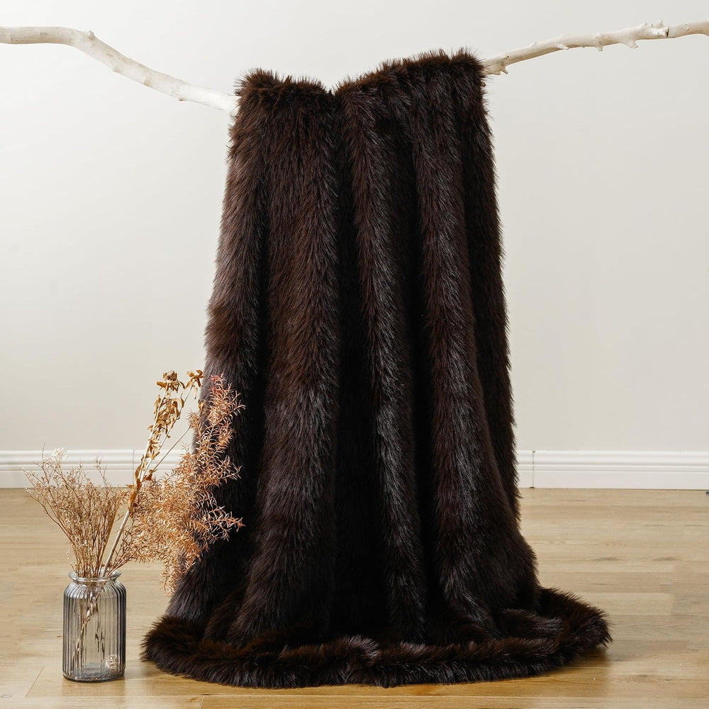 Battilo Faux Fur Throw Blanket, Luxury Fluffy Brown Blankets, 50"x60"