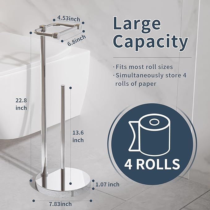 RARXTR Toilet Paper Holder Stand, Post Pivoting Design Free Standing Toilet - Image 5