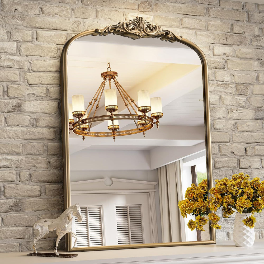 Vintage Gold Arched Wall Mirror, 30"x40" Antique Gold Mirror