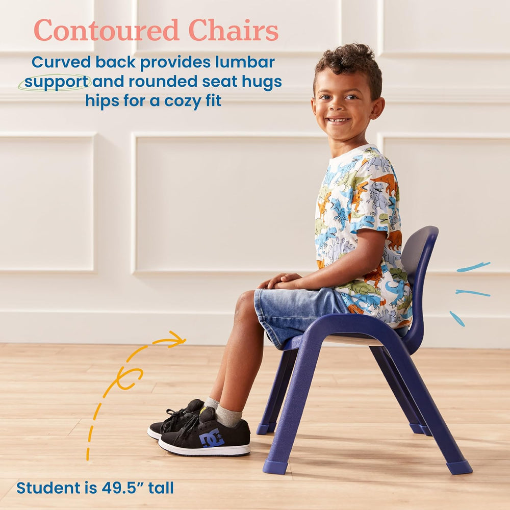 ECR4Kids Plastic Stackable SitRight Chair, 11in, Classroom Furniture, Navy, 4...