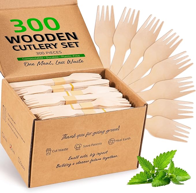 Disposable Wooden Utensils Set, Compostable Utensils, Disposable Cutlery by FEHHTOEco-friendlyLiving