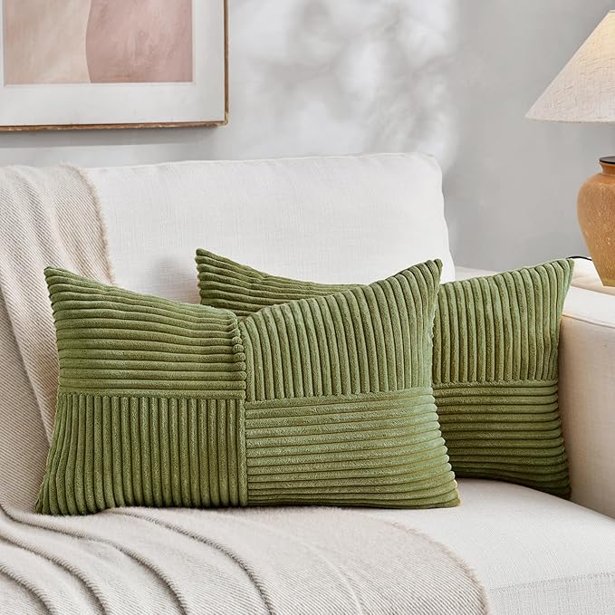Fancy Homi 2 Packs Moss Green Lumbar Decorative Throw Pillow Covers 16x32 Inch by Fancy+Homi