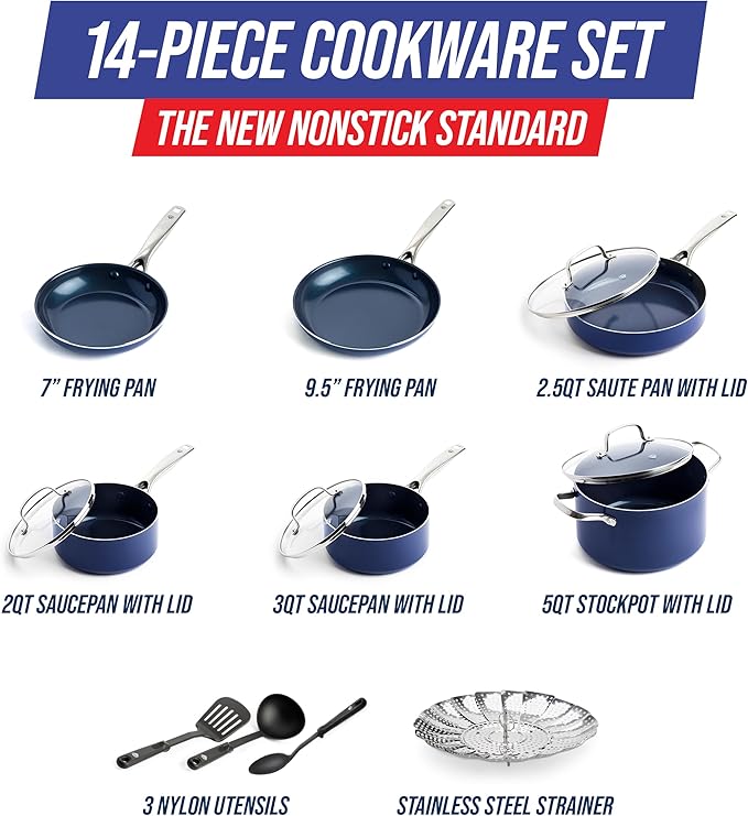 Blue Diamond 14 Piece Cookware Set, Diamond Infused PFAS & PFOA-Free Ceramic - Image 4