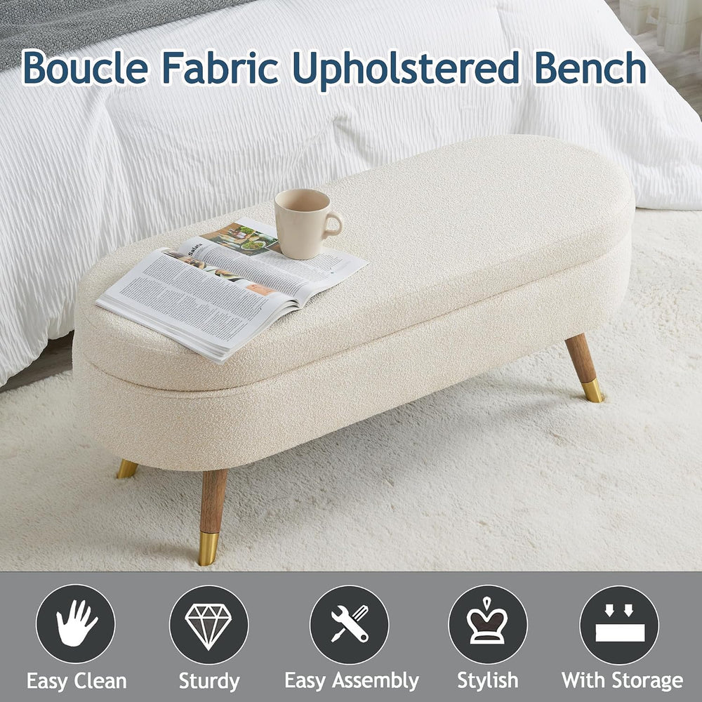 IAFIKE Oval Storage Bench 43.5" Ottoman Bench Upholstered Boucle Fabric ...