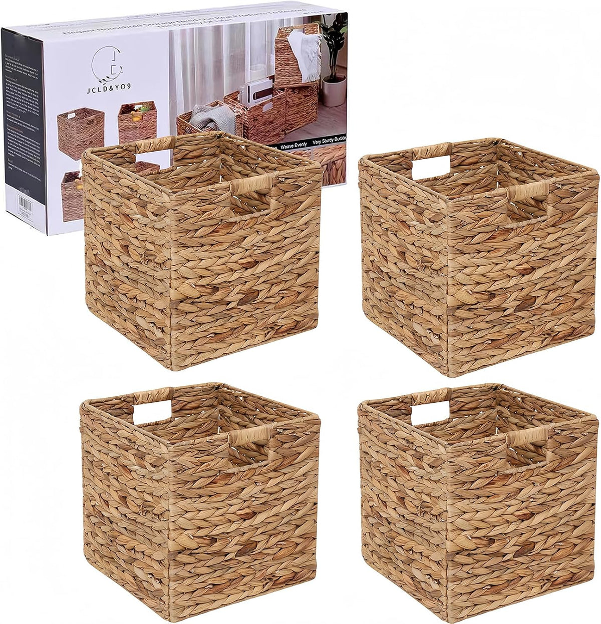 12x12in storage baskets 4 pcs water hyacinth basket,foldable shown in use