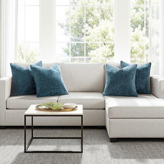 MIULEE Pack of 4 Couch Throw Pillow Covers 18x18 Inch Smoke Blue Soft - Image 4