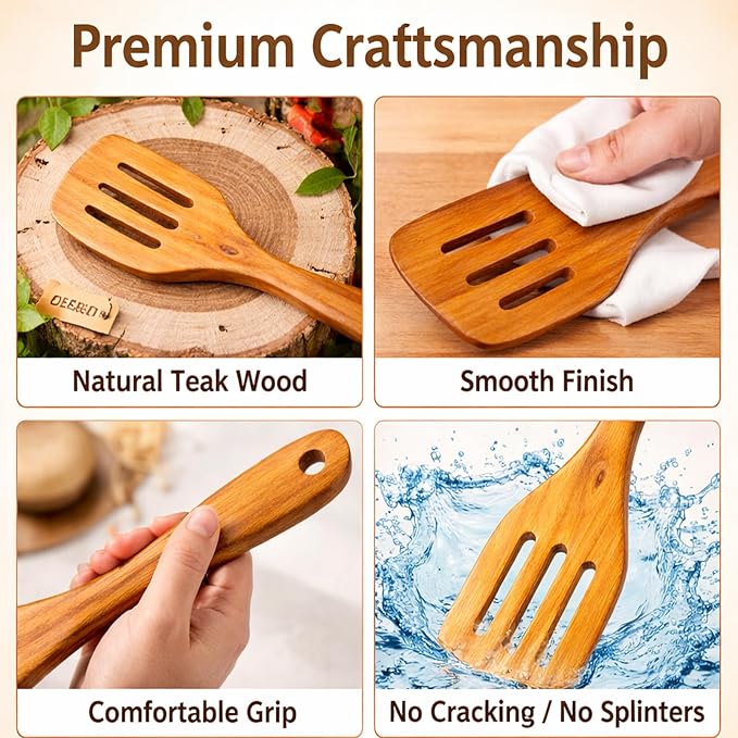 Wooden Kitchen Utensil Set, 4-Piece Teak Wood Cooking Utensils - Image 5