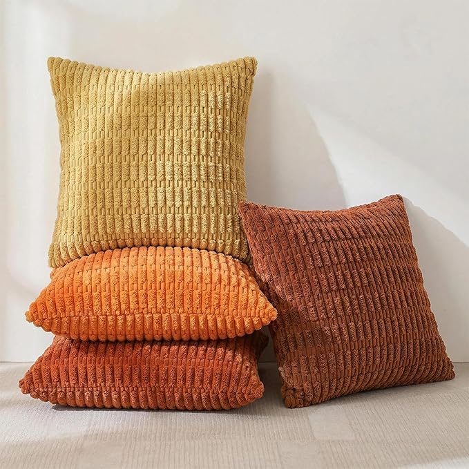 Fancy Homi Set of 4 Burnt Orange Fall Boho Decorative Throw Pillow Covers 24x24 - Image 2