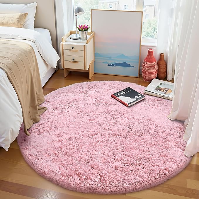 OLANLY Pink Round Rugs for Bedroom - Image 2