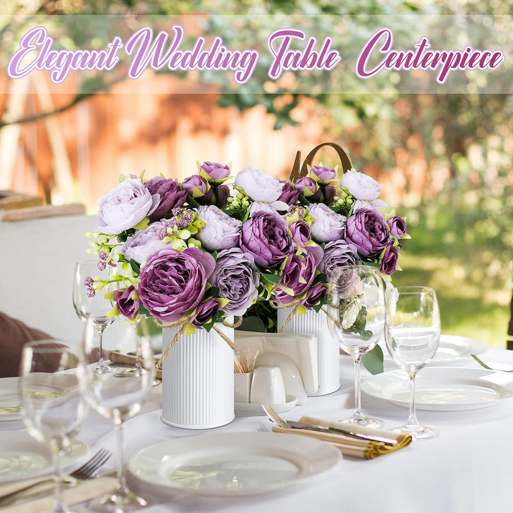 3 Sets Artificial Peonies Flower Peony Bouquet with Galvanized Metal Pot Silk...
