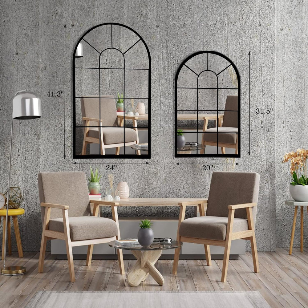 HQiJun Black Arched Window Mirror, Farmhouse Decorative Wall Mirrors for Livi...