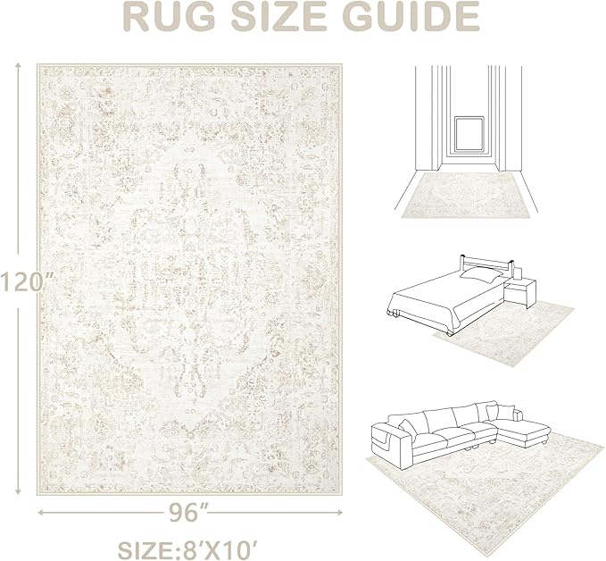 8x10 Area Rugs for Living Room: Washable Rug Vintage Large Rugs Soft Non Slip - Image 2