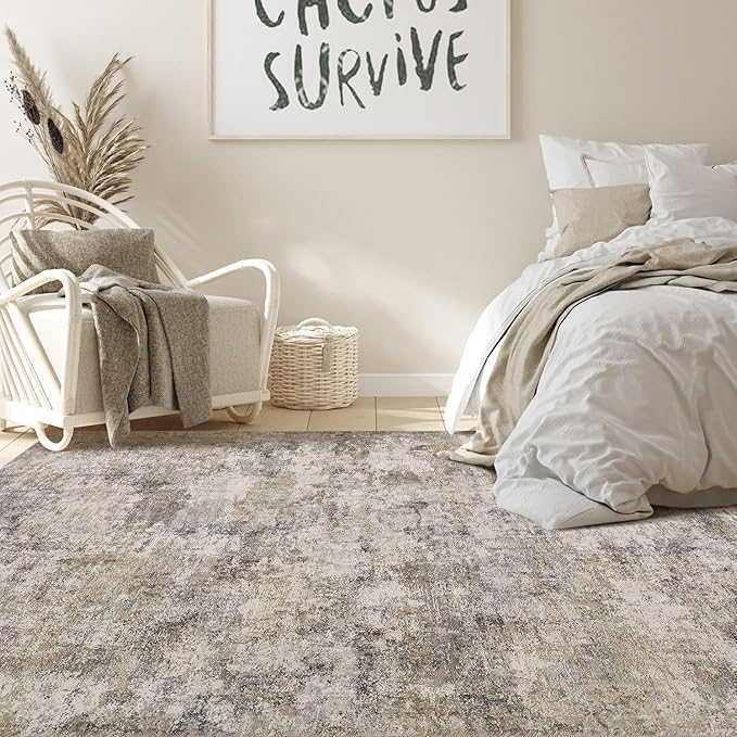 Nakagishi 5x7 Area Rugs Living Room: Washable Abstract Large Neutral Soft Rug - Image 4