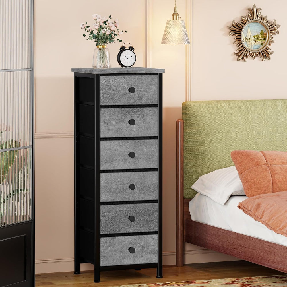 VASICAR Tall Dresser with 6 Large Drawers, Small Fabric Dresser Nightstand