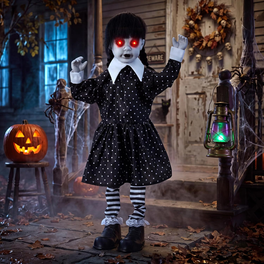 JOYIN Halloween Animatronic School Girl in Black Dress Decoration Outdoor, So...
