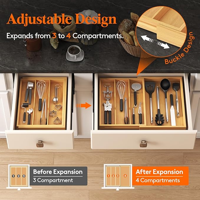 Lifewit Utensil Organizer for Kitchen Drawer, Expandable Cooking Utensil Tray - Image 4