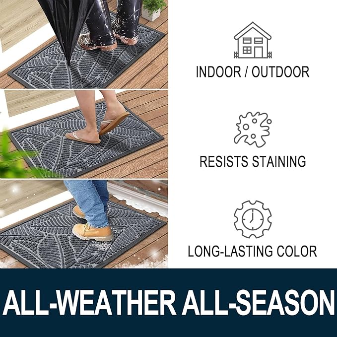 Colorxy Waterproof Doormat, Sturdy Natural Rubber Front Indoor Mat, Non Slip - Image 4