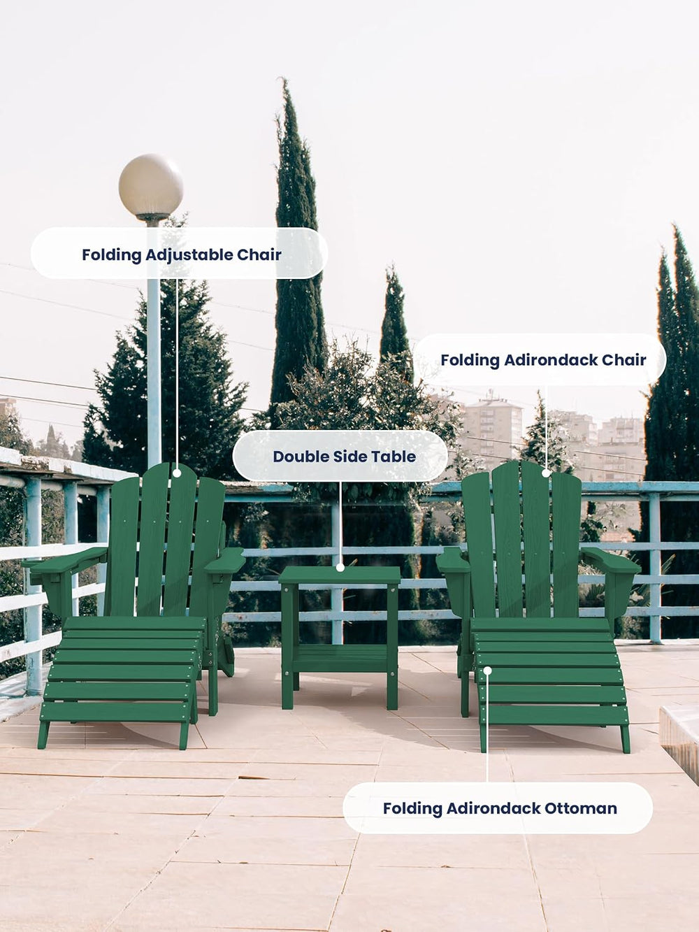 KINGYES Folding Adirondack Ottomans Set of 2 for Adirondack Chair, Green