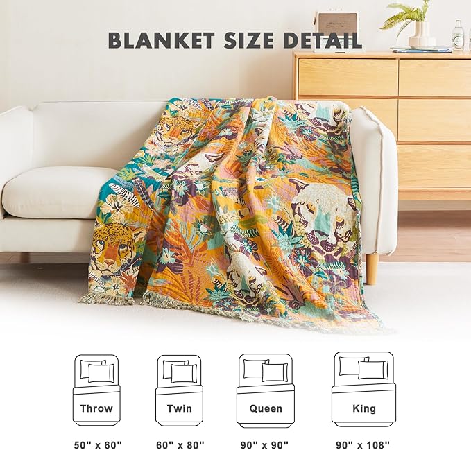 MSGKV Throw Blanket for Couch Bed Cotton Leopard Animals Twin Size Blanket - Image 4