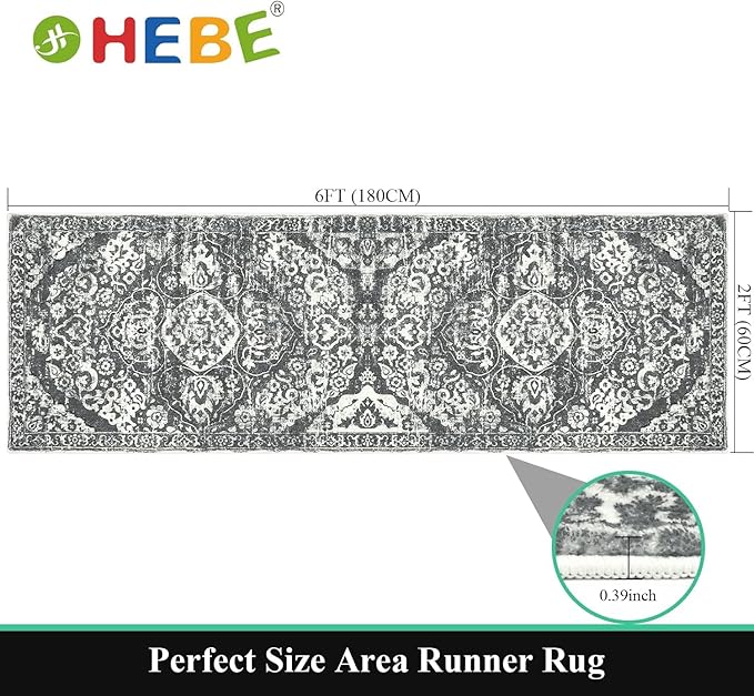 HEBE Hallway Runner Rug 2'x6' Washable Vintage Distressed Area Rugs Non Slip - Image 2