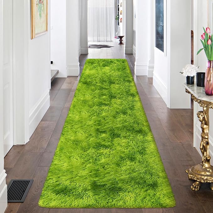 Tie-Dyed Runner Rug for Bedroom Green 2x8ft Fluffy Area Rug Bedside Runner Rug - Image 5
