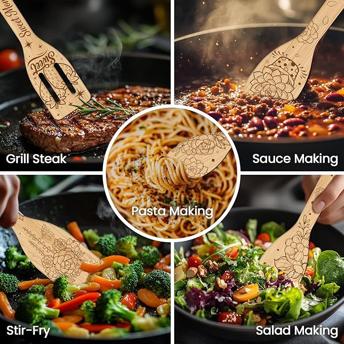 CUTHOLLOW 6PCS Succulents Potted Wooden Kitchen Cooking Utensil Set, 11.9in Non - Image 4