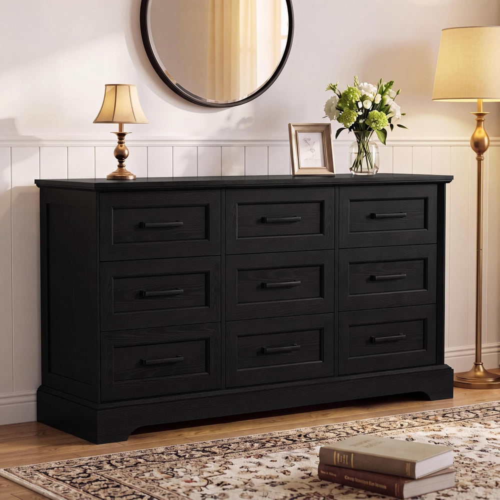 YESHOMY Dresser for Bedroom, 57" Black 9 Drawers Dresser