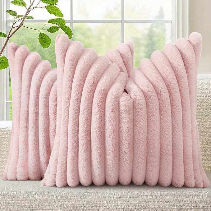 decorUhome Summer Cozy Faux Fur Throw Pillow Covers 24x24 Set of 2 Decorative by decorUhome