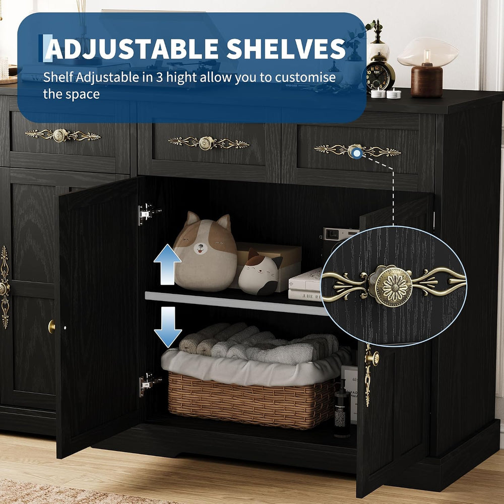 Garvee 60" W Sideboard Buffet Cabinet with Storage, Kitchen Cabinet, Black