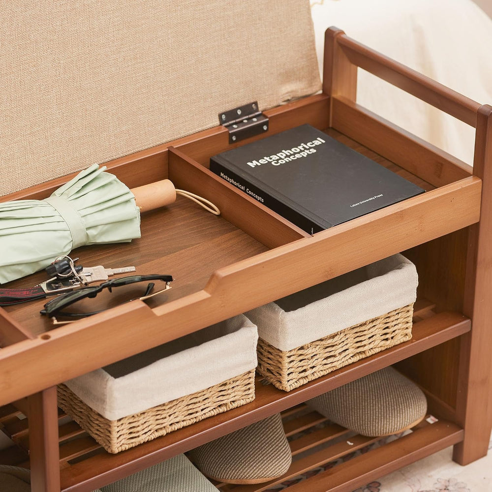 PETKABOO 39.4" Bamboo Shoe Rack Bench, 3-Tier Entryway Bench with Thick ...