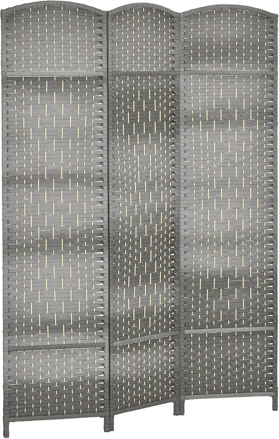 HOMCOM 3 Panel Room Divider 6 Ft Privacy Screen Hand-Woven Mixed Gray
