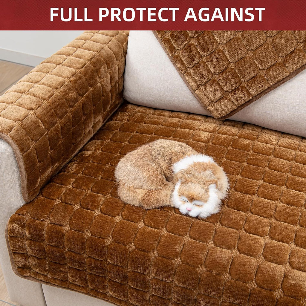 Velvet Couch Cover,Couch Arm Covers Sofa Covers,Backrest Cover,Non-Slip Chair Arm Covers,Arm Rest Cover for Sofa,Armchair Slipcovers Couch Protector (Caramel, 28"x 28")