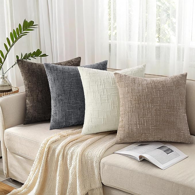 decorUhome Oatmeal Chenille Throw Pillow Covers 16x16 Set of 2 Textured Soft - Image 8